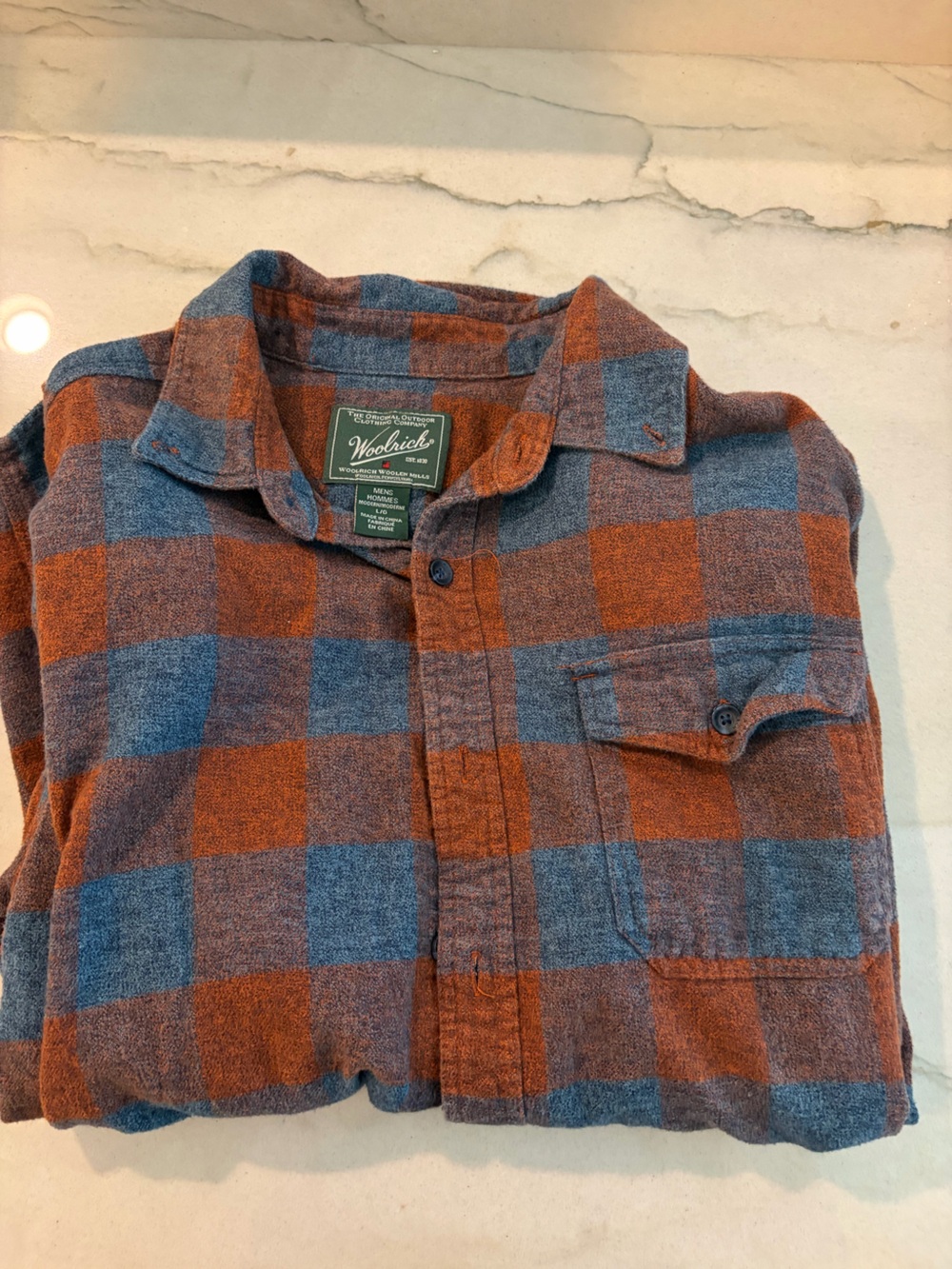 Woolrich Orange and Blue Large Plaid Button-Down Shirt